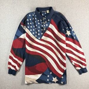 Vintage John Henry USA FLAG Polo Men XL Patriotic Stars and Stripes Double Sided